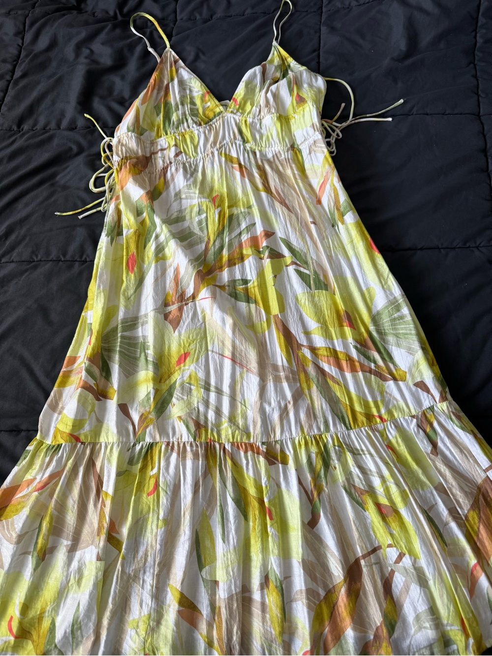 H&M Yellow, Green and Cream Floral Spaghetti-Strap Maxi Dress